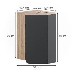 Vicco Armoire de salle de bain Anthracite 50x75cm avec porte et compartiments ouverts