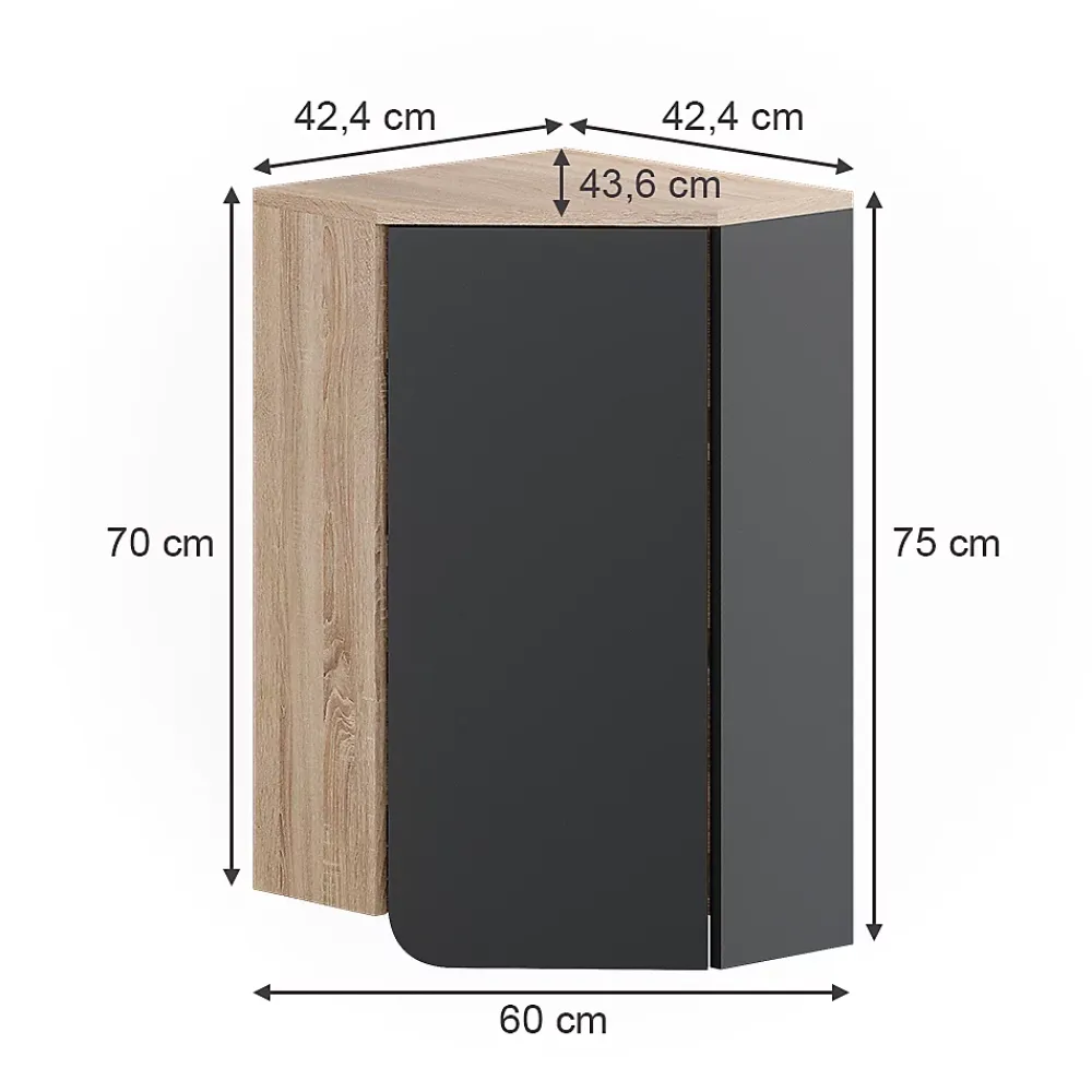 Vicco Armoire de salle de bain Anthracite 50x75cm avec porte et compartiments ouverts
