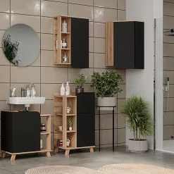 Vicco Armoire de salle de bain Anthracite 50x75cm avec porte et compartiments ouverts