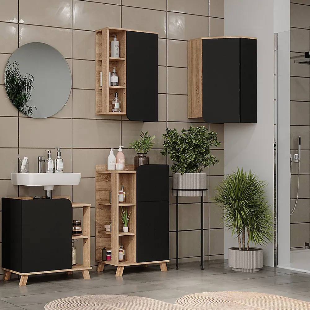 Vicco Armoire de salle de bain Anthracite 50x75cm avec porte et compartiments ouverts