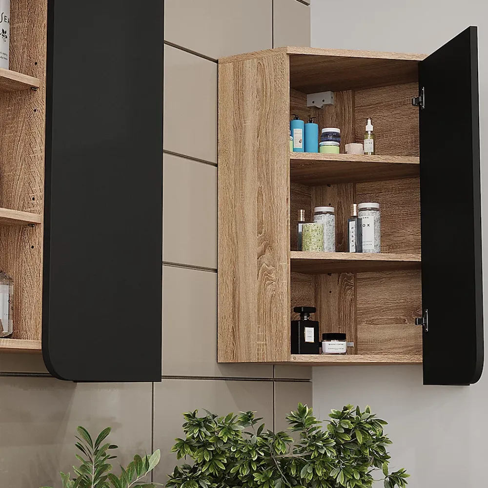 Vicco Armoire de salle de bain Anthracite 50x75cm avec porte et compartiments ouverts