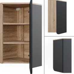 Vicco Armoire de salle de bain Anthracite 50x75cm avec porte et compartiments ouverts
