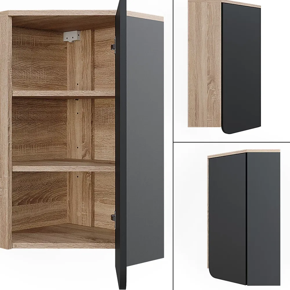 Vicco Armoire de salle de bain Anthracite 50x75cm avec porte et compartiments ouverts
