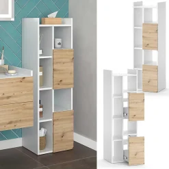 Colonne De Salle De Bains|Vicco Armoire de salle de bain Blanc 36x117cm avec 2 tiroirs