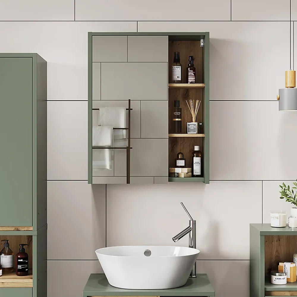 Armoire De Toilette|Vicco Armoire de toilette Vert/Artisan 60x75cm