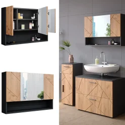 Armoire De Toilette|Vicco Armoire de toilette Chêne doré/anthracite 80.1x55cm