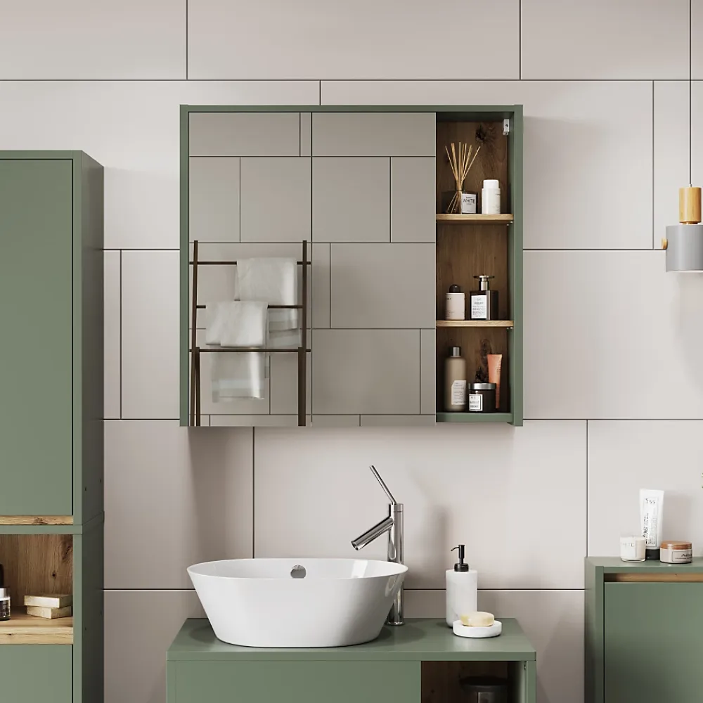 Vicco Armoire de toilette Vert/Artisan 80x75cm avec des étagères ouvertes