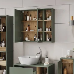 Vicco Armoire de toilette Vert/Artisan 80x75cm avec des étagères ouvertes