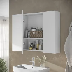 Armoire De Toilette|Vicco Armoire de toilette Blanc 80x59.2cm avec des étagères