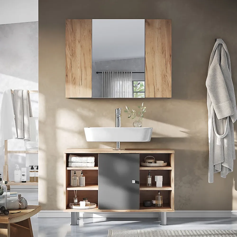 Vicco Armoire de toilette Chêne de force doré 80x59.2cm avec des étagères