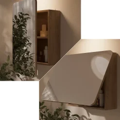 Armoire De Toilette|Vicco Armoire de toilette Chêne de force doré 70x50cm avec des étagères