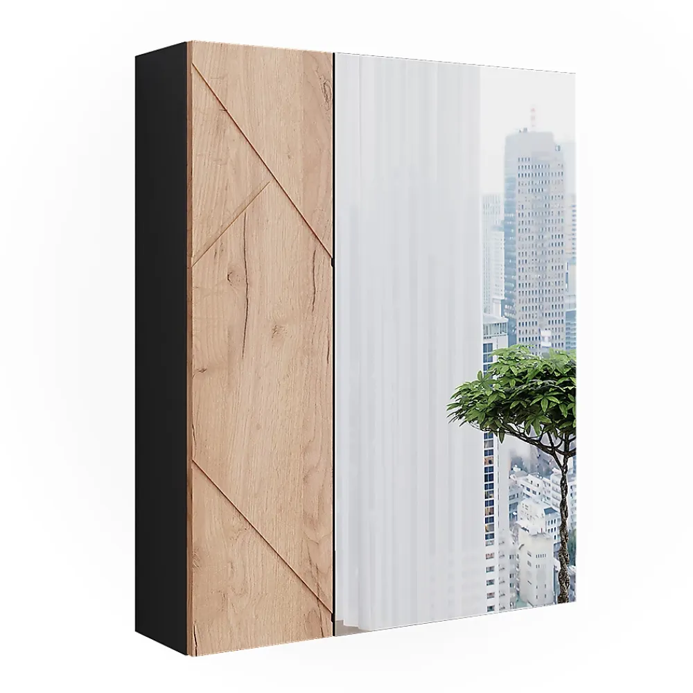 Vicco Armoire de toilette avec miroir Anthracite/chêne doré 60x75cm