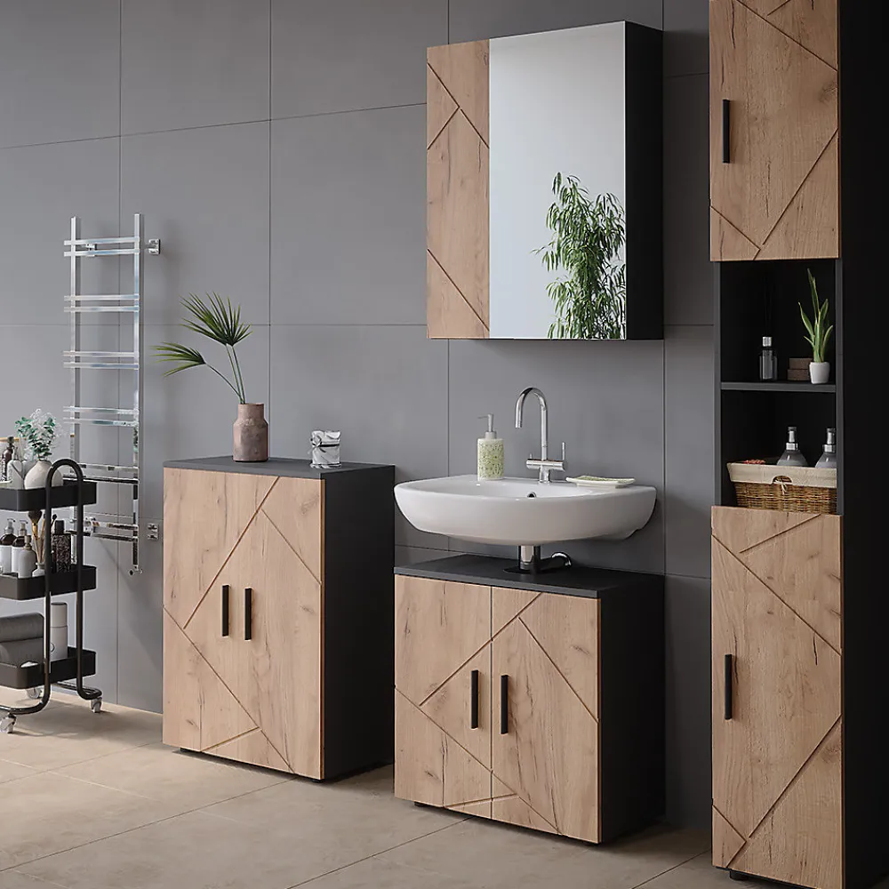 Vicco Armoire de toilette avec miroir Anthracite/chêne doré 60x75cm