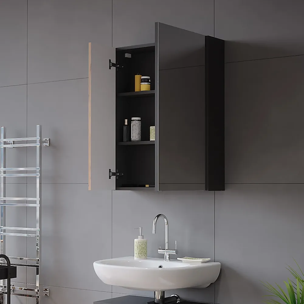 Vicco Armoire de toilette avec miroir Anthracite/chêne doré 60x75cm