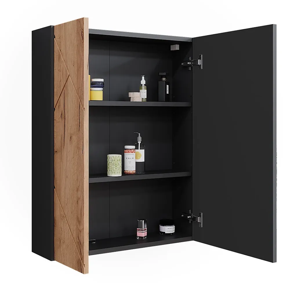 Vicco Armoire de toilette avec miroir Anthracite/chêne doré 60x75cm