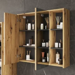 Vicco Armoire de toilette Artisan/gris 80x75cm avec des étagères ouvertes