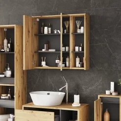 Vicco Armoire de toilette Artisan/gris 80x75cm avec des étagères ouvertes