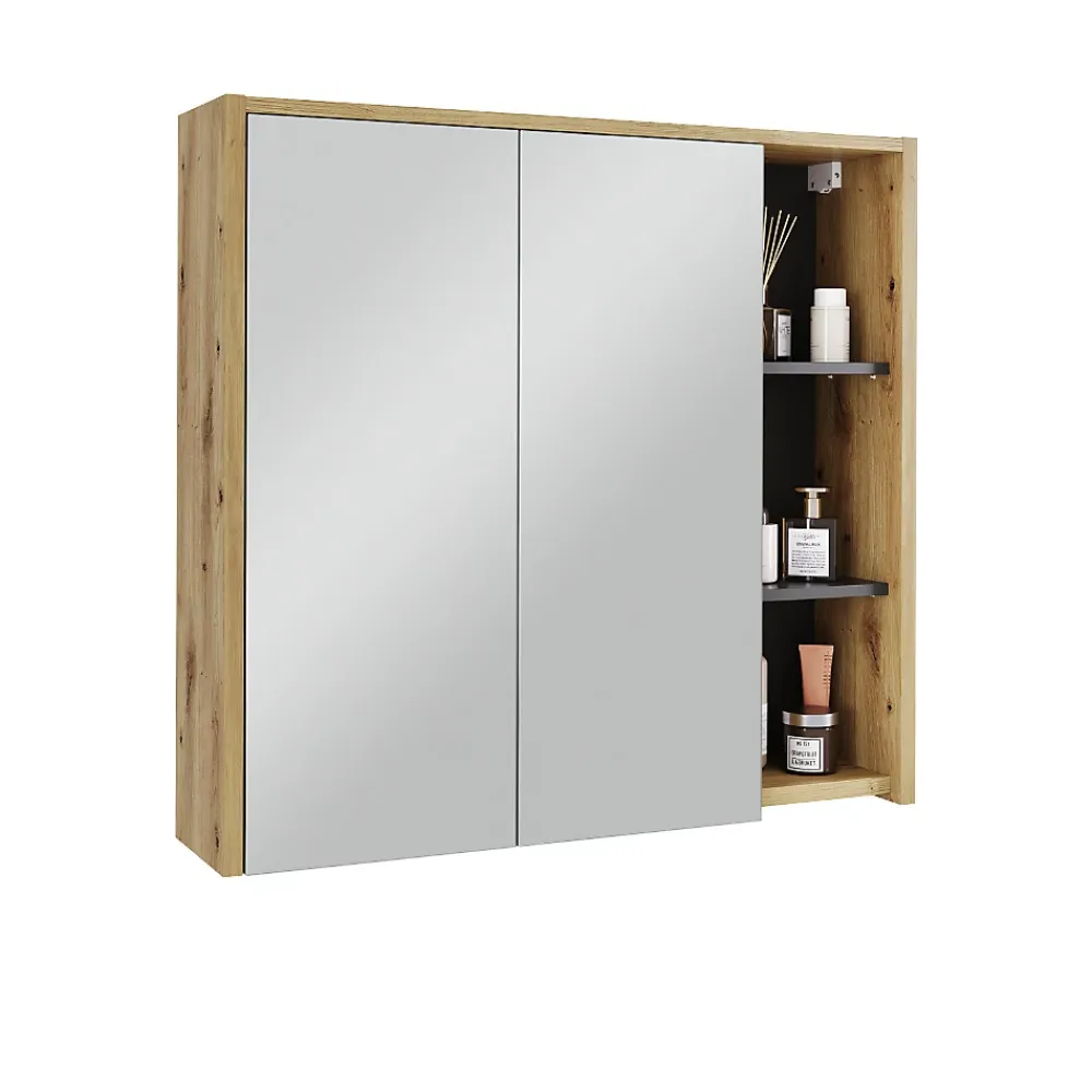 Vicco Armoire de toilette Artisan/gris 80x75cm avec des étagères ouvertes