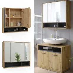 Armoire De Toilette|Vicco Armoire de toilette Chêne Artisan/Anthracite 80x72cm