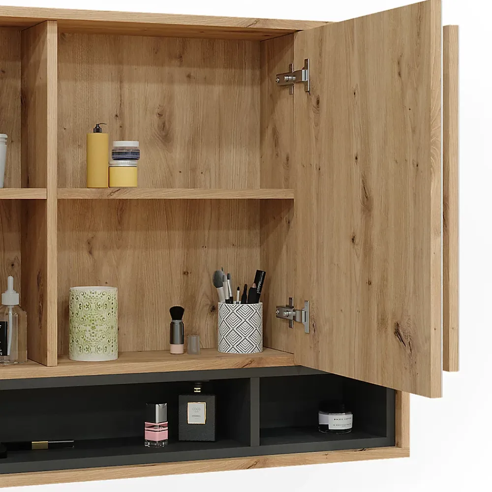 Armoire De Toilette|Vicco Armoire de toilette Chêne Artisan/Anthracite 80x72cm