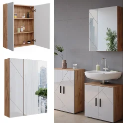 Vicco Armoire de toilette Chêne doré/blanc brillant 60x75cm