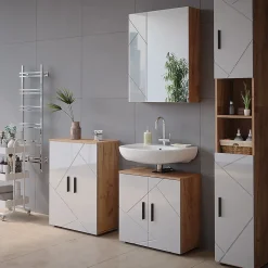 Vicco Armoire de toilette Chêne doré/blanc brillant 60x75cm