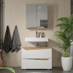 Vicco Armoire de toilette Blanc/Artisan 60x67cm avec étagère réglable en hauteur