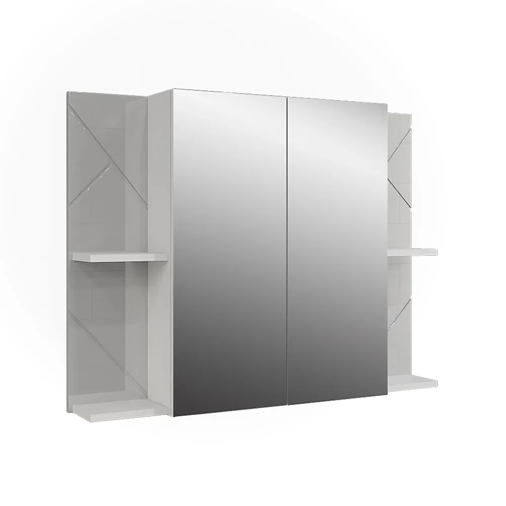 Vicco Armoire de toilette blanc/blanc brillant 100x75cm avec 2 portes