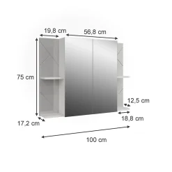 Vicco Armoire de toilette blanc/blanc brillant 100x75cm avec 2 portes