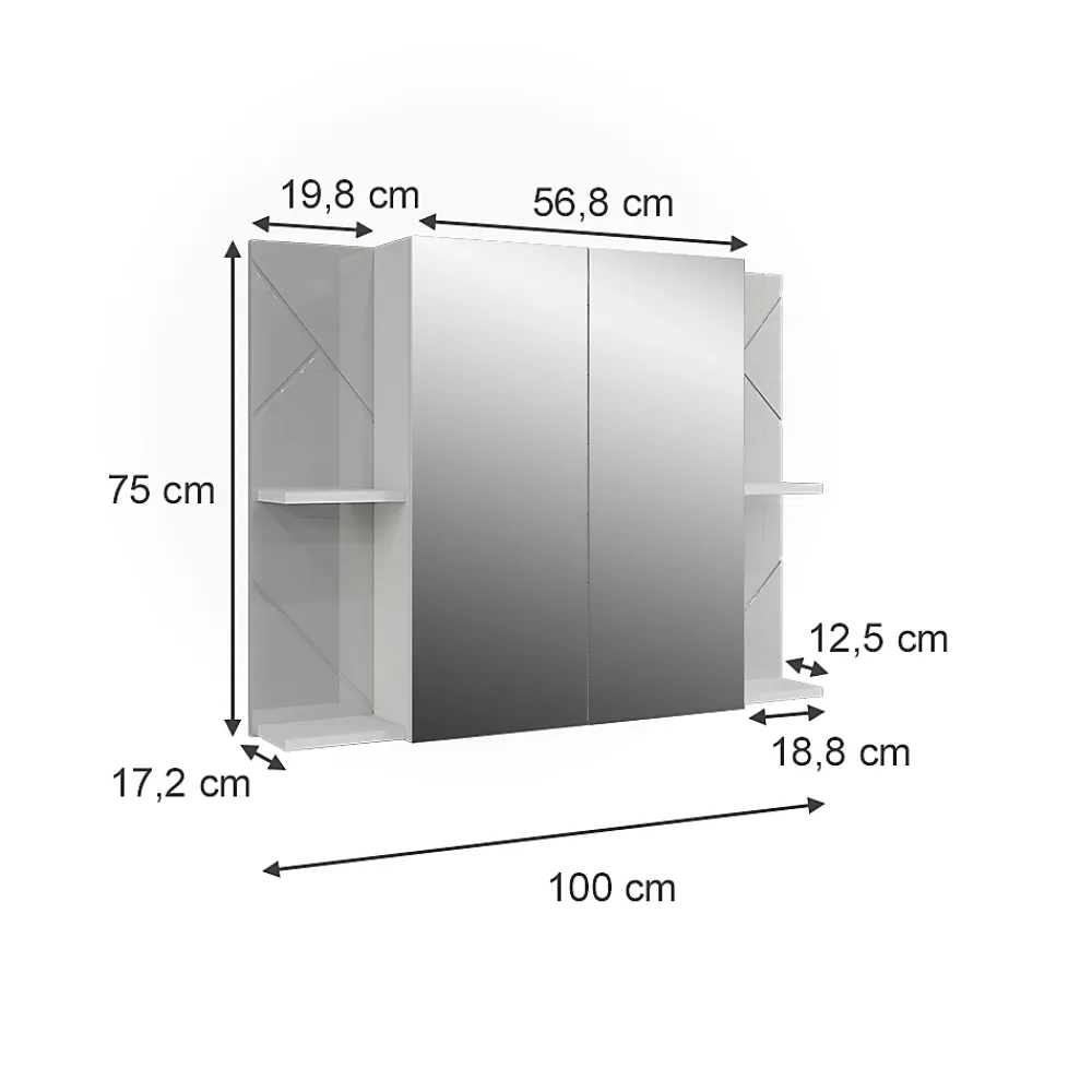 Vicco Armoire de toilette blanc/blanc brillant 100x75cm avec 2 portes