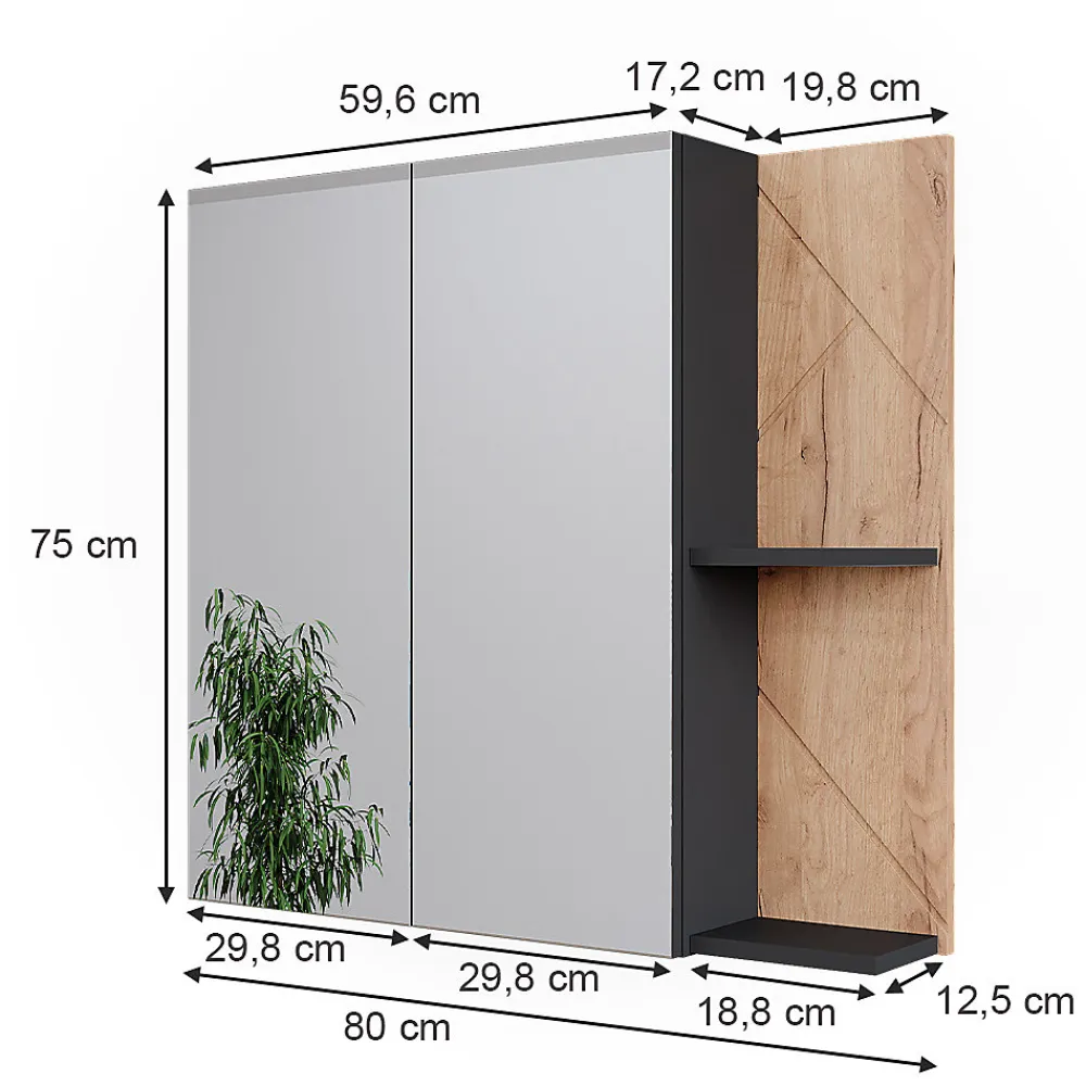 Vicco Armoire de toilette Anthracite/chêne doré 80x75cm
