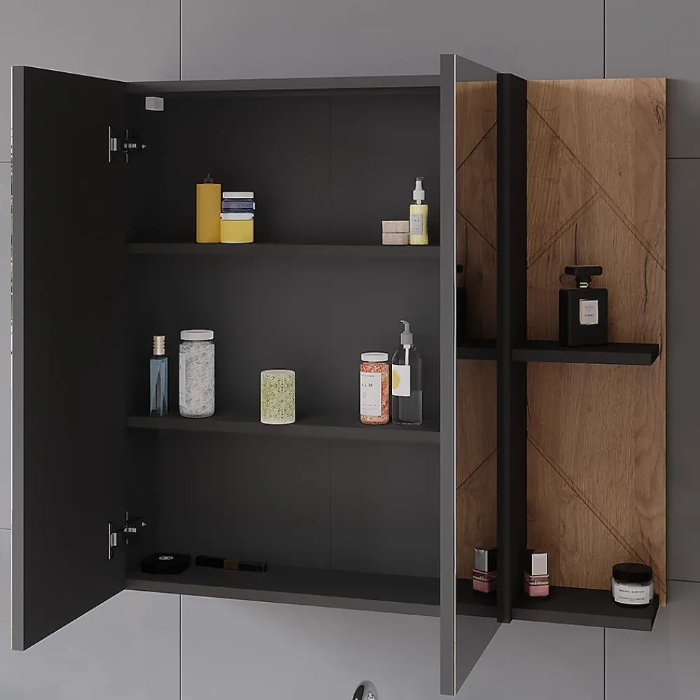 Vicco Armoire de toilette Anthracite/chêne doré 80x75cm