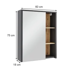 Vicco Armoire de toilette Gris/Artisan 60x75cm avec des étagères ouvertes