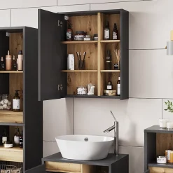 Vicco Armoire de toilette Gris/Artisan 60x75cm avec des étagères ouvertes