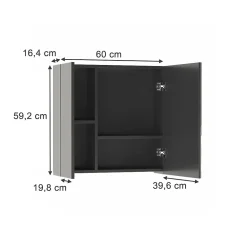 Vicco Armoire de toilette Anthracite 60x59.2cm Avec étagères et 1 porte miroir