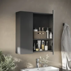 Vicco Armoire de toilette Anthracite 60x59.2cm Avec étagères et 1 porte miroir