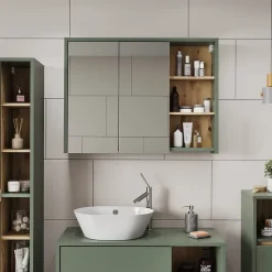 Vicco Armoire de toilette Vert/Artisan 100x75cm avec des étagères ouvertes