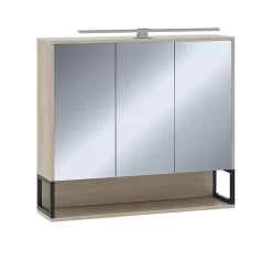 Armoire De Toilette|Vicco Armoire de toilette Chêne/noir 80x71.5cm avec lumière LED