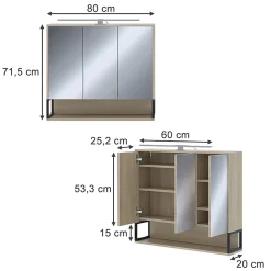 Armoire De Toilette|Vicco Armoire de toilette Chêne/noir 80x71.5cm avec lumière LED