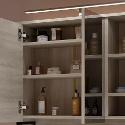 Armoire De Toilette|Vicco Armoire de toilette Chêne/noir 80x71.5cm avec lumière LED