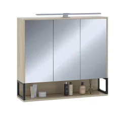 Armoire De Toilette|Vicco Armoire de toilette Chêne/noir 80x71.5cm avec lumière LED