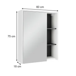 Vicco Armoire de toilette blanc/gris 60x75cm avec étagères ouvertes
