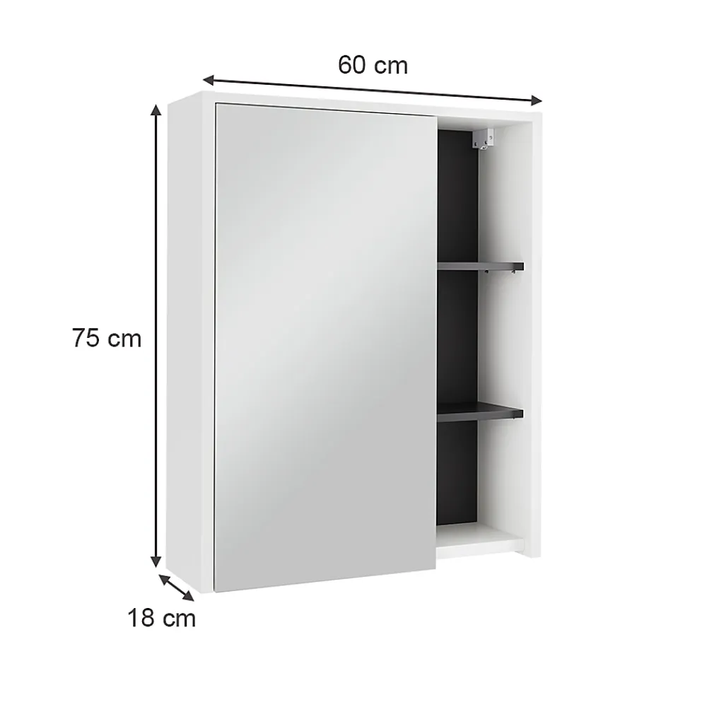 Vicco Armoire de toilette blanc/gris 60x75cm avec étagères ouvertes