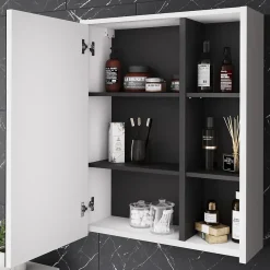 Vicco Armoire de toilette blanc/gris 60x75cm avec étagères ouvertes