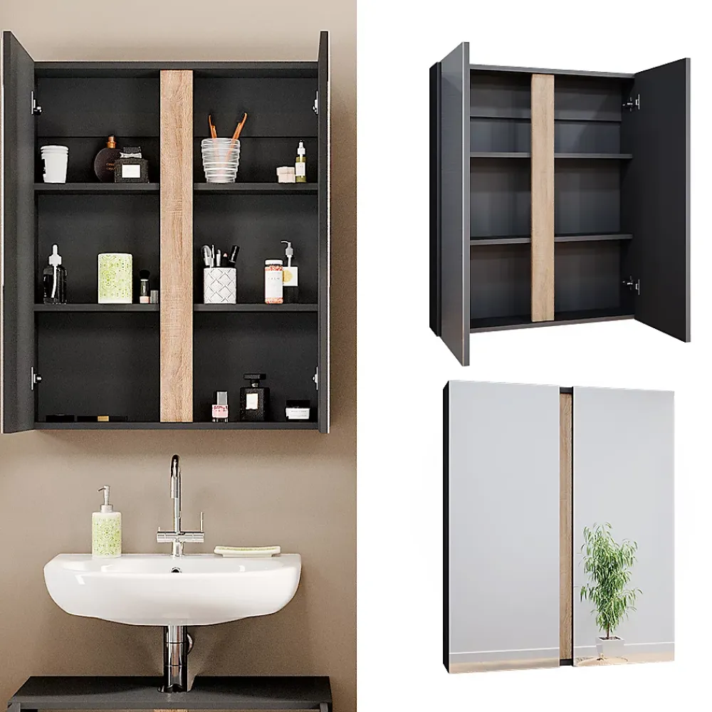 Vicco Armoire de toilette Anthracite 70.4x84cm avec 2 portes