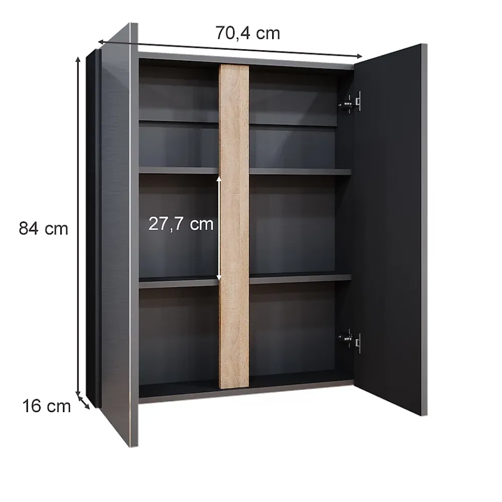 Vicco Armoire de toilette Anthracite 70.4x84cm avec 2 portes