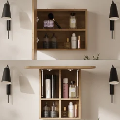Armoire De Toilette|Vicco Armoire de toilette Chêne de force doré 60x50cm avec des étagères
