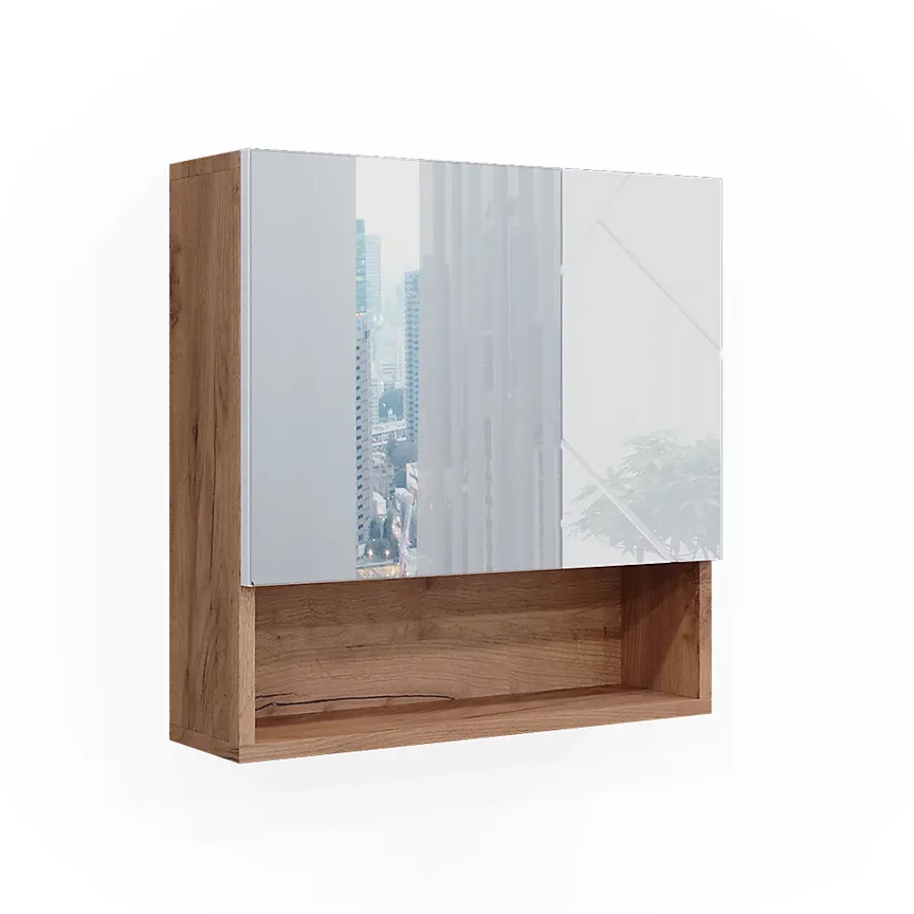 Armoire De Toilette|Vicco Armoire de toilette Blanc brillant/Chêne doré 54x55cm