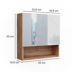 Armoire De Toilette|Vicco Armoire de toilette Blanc brillant/Chêne doré 54x55cm