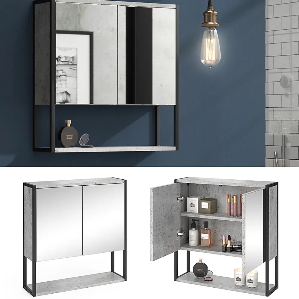 Armoire De Toilette|Vicco Armoire de toilette Béton 60x60.6cm